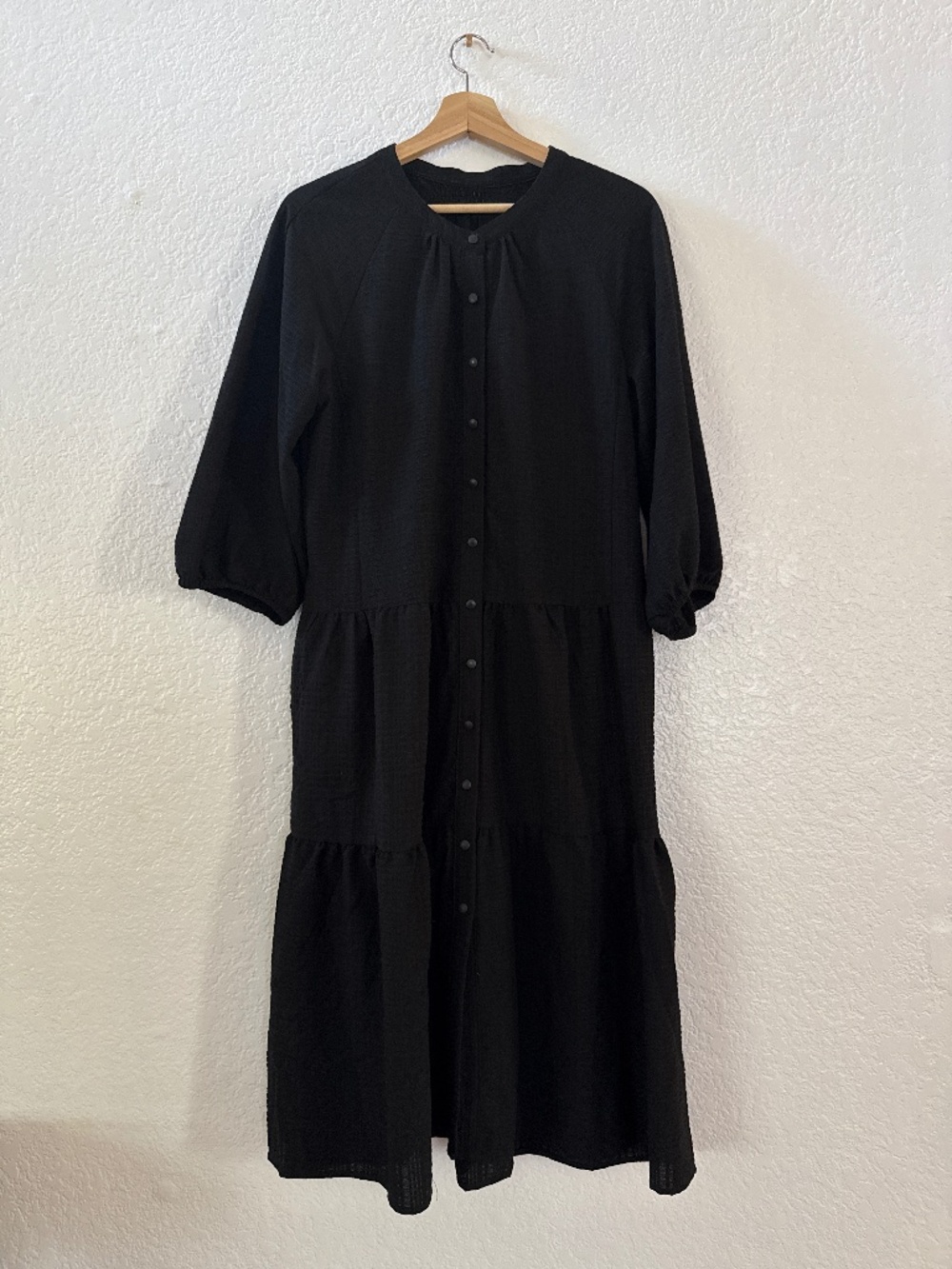 Korea Midi Dress - Black Tiered Button